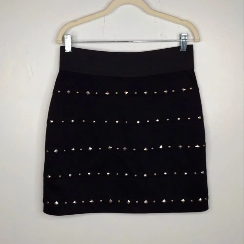 Allen B. By Allen Schwartz Black Skirt Studded Pull-on Zip Up Mini Skirt Medium